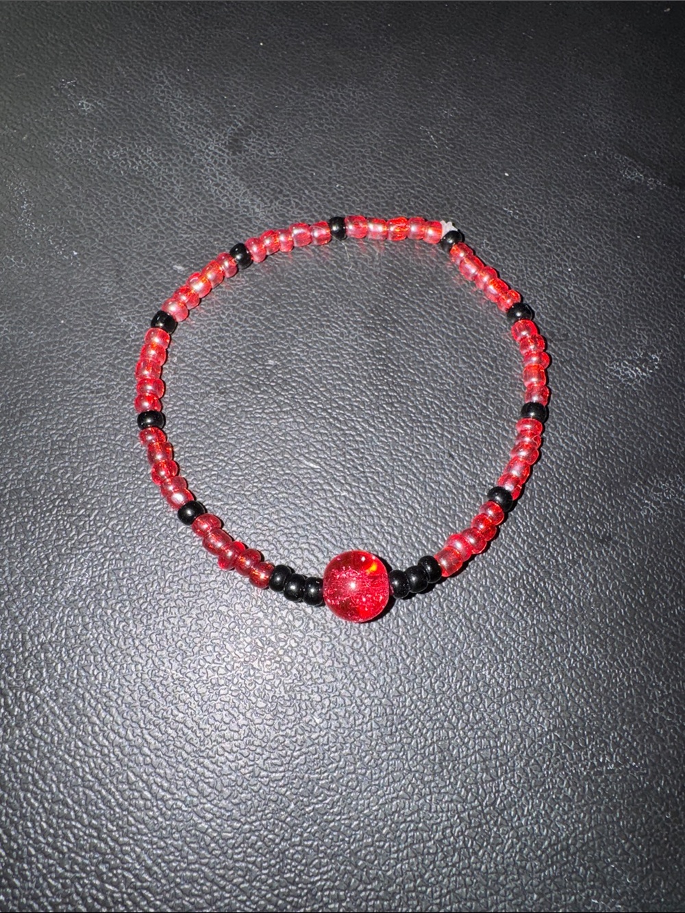 Red and Black Glass Bead Stretch Bracelet